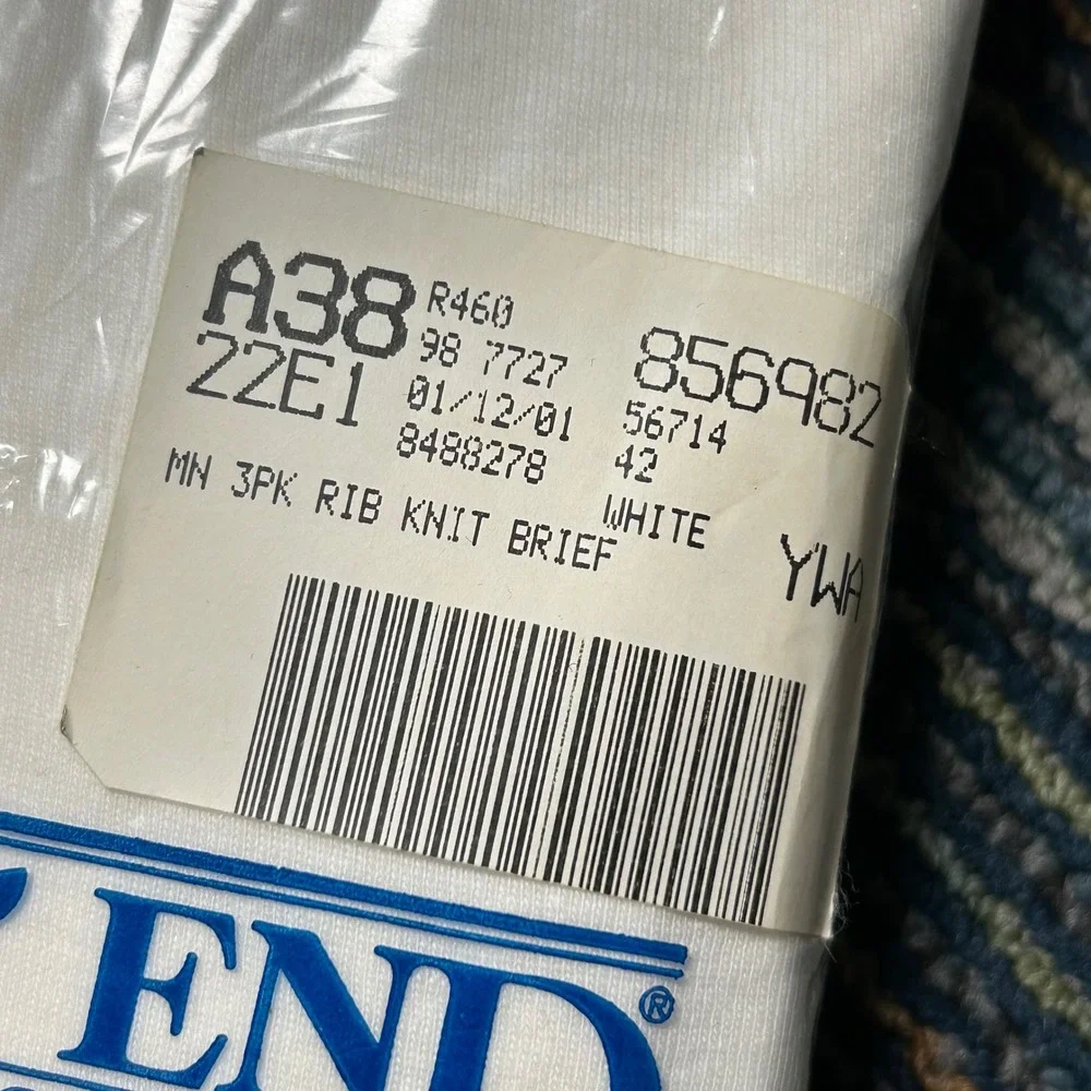 Vintage Lands End Briefs 42 White 3-Pack Cotton Underwear Tighty Whities New